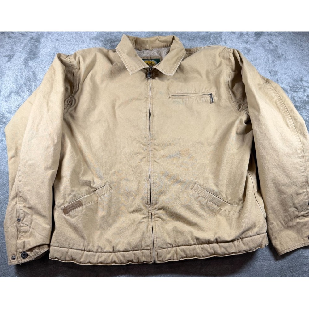 Vtg Cabela's Detroit Style Tan Canvas Work Jacket Sherpa Lined XL Tall